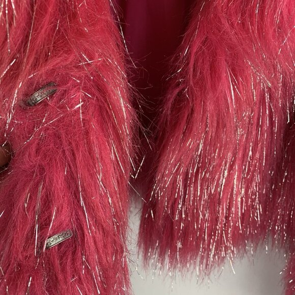Vtg Y2K Blanc Noir Jacket Hot Pink Faux Fur Silver Coat Medium CLUB RAVE Furry - Picture 5 of 13